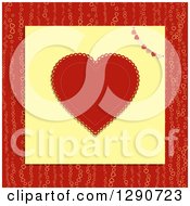 Red Doily Valentine Love Heart With A Patterned Bunting On Yellow Paper Over A Pattern