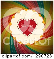 Poster, Art Print Of Red Love Heart With Happy Valentines Day Text Polka Dots Scallops Over A Dark Rainbow Swirl