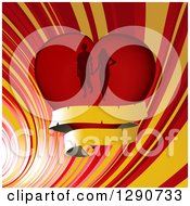 Poster, Art Print Of Silhouetted Couple Walking And Holding Hands In A Valentine Love Heart Over Red And Yellow Swirls With A Blank Banner