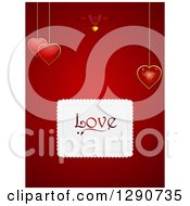 Poster, Art Print Of Valentines Day Background Of Suspended Heart Pendants On Red With A Love Box