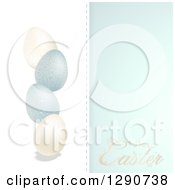 Clipart Of A White And Blue Background Of 3d Stacked Easter Eggs Text And Copyspace Royalty Free Vector Illustration