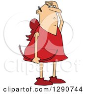 Clipart Of A White Male Cupid Holding A Bow And Looking Up To Watch His Arrow Royalty Free Vector Illustration