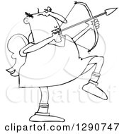 Clipart Of A Chubby Black And White Cupid Aiming An Arrow Royalty Free Vector Illustration