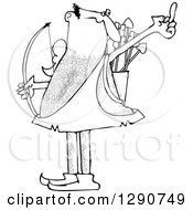 Clipart Of A Black And White Angry Cupid Holding Up His Middle Finger Royalty Free Vector Illustration