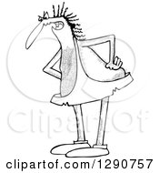 Clipart Of A Black And White Mad Hairy Caveman Scolding With His Hands On His Hips Royalty Free Vector Illustration
