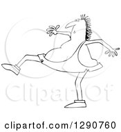 Clipart Of A Black And White Walking Caveman Taking High Steps Royalty Free Vector Illustration by djart