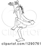 Clipart Of A Black And White Caveman In A Karate Crane Stance Royalty Free Vector Illustration