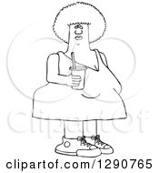 Chubby Outlined Black Woman Holding A Fountain Soda