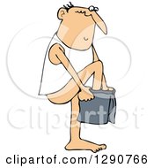 Clipart Of A Bald Caucasian Man Putting On His Boxers Royalty Free Vector Illustration