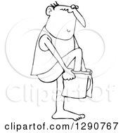 Clipart Of A Black And White Bald Man Putting On His Boxers Royalty Free Vector Illustration