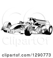 Poster, Art Print Of Black And White Race Car And Driver Facing Left 2