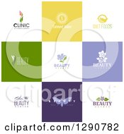 Poster, Art Print Of Flat Design Beauty Business Logo Icons With Text On Colorful Tiles 4
