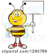 Poster, Art Print Of Happy Honey Bee Holding Up A Blank Sign