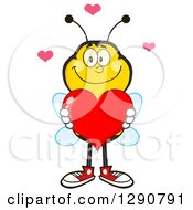 Poster, Art Print Of Happy Honey Bee Holding A Valentine Love Heart