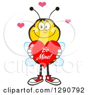 Poster, Art Print Of Happy Honey Bee Holding A Be Mine Valentine Love Heart