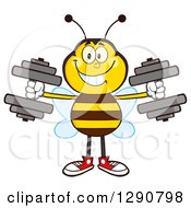 Poster, Art Print Of Happy Honey Bee Working Out With Dumbbells