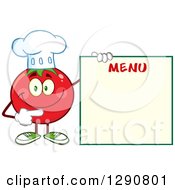 Poster, Art Print Of Happy Tomato Chef Character Pointing To A Blank Menu