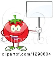 Poster, Art Print Of Happy Tomato Character Holding Up A Blank Sign
