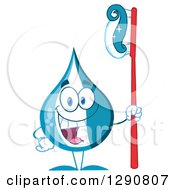 Happy Blue And White Toothpaste Drop Character Holding A Tooth Brush