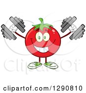 Poster, Art Print Of Happy Tomato Character Working Out With Dumbbells