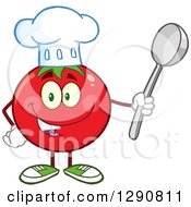 Happy Tomato Chef Character Holding A Spoon by Hit Toon