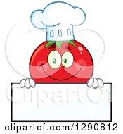 Poster, Art Print Of Happy Tomato Chef Character Smiling Over A Blank Sign