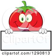 Poster, Art Print Of Happy Tomato Character Smiling Over A Blank Sign