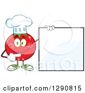 Poster, Art Print Of Happy Tomato Chef Character Pointing To A Blank Sign