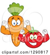 Poster, Art Print Of Happy Tomato And Carrot Characters Flexing Their Muscles