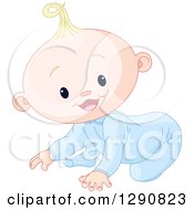 Cute Happy Blond Caucasian Baby Boy Crawling