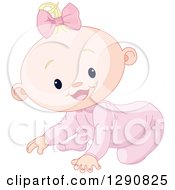 Poster, Art Print Of Cute Happy Blond Caucasian Baby Girl Crawling