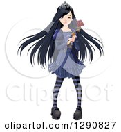 Dark Gothic Princess With Long Black Hair Holding A Rose