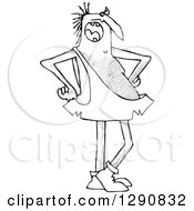 Clipart Of A Black And White Hairy Caveman Complaining And Standing With Hands On His Hips Royalty Free Vector Illustration