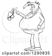 Clipart Of A Chubby Senior Black And White Man Talking And Holding His Glasses Royalty Free Vector Illustration