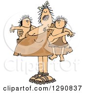 Poster, Art Print Of Chubby Cavewoman Mom Holding Twin Boys
