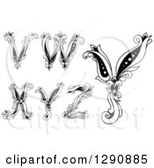 Clipart Of Black And White Vintage Floral Capital Letters V W X Y And Z Royalty Free Vector Illustration