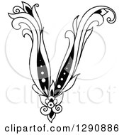 Clipart Of A Black And White Vintage Floral Capital Letter V Royalty Free Vector Illustration