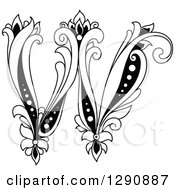 Clipart Of A Black And White Vintage Floral Capital Letter W Royalty Free Vector Illustration