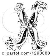 Clipart Of A Black And White Vintage Floral Capital Letter X Royalty Free Vector Illustration