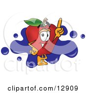 Poster, Art Print Of Red Apple Character Mascot Logo With Blue Paint Splatters