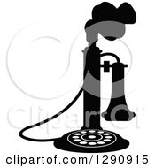 Clipart Of A Retro Black And White Desk Candlestick Telephone 2 Royalty Free Vector Illustration