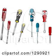 Clipart Of Screwdriver Characters And Tools Royalty Free Vector Illustration