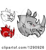 Poster, Art Print Of Aggressive Angry Gray And Red Rhino Heads Facing Right