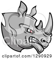 Poster, Art Print Of Aggressive Angry Gray Rhino Head Facing Right