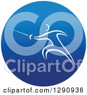Clipart Of A White Athlete Fencing In A Round Blue Icon Royalty Free Vector Illustration