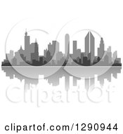 Poster, Art Print Of Multi Toned Gray Silhouetted City Skyline And Reflection