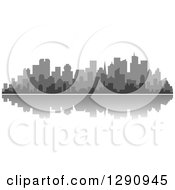 Poster, Art Print Of Multi Toned Gray Silhouetted City Skyline And Reflection 2