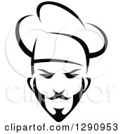 Poster, Art Print Of Black And White Chef Face With A Toque And Mustache 2