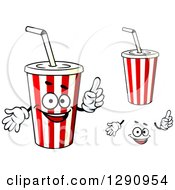 Clipart Of Striped Fountain Soda Cups A Face And Hands Royalty Free Vector Illustration
