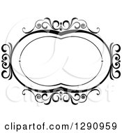 Clipart Of A Black And White Ornate Oval Swirl Frame 4 Royalty Free Vector Illustration